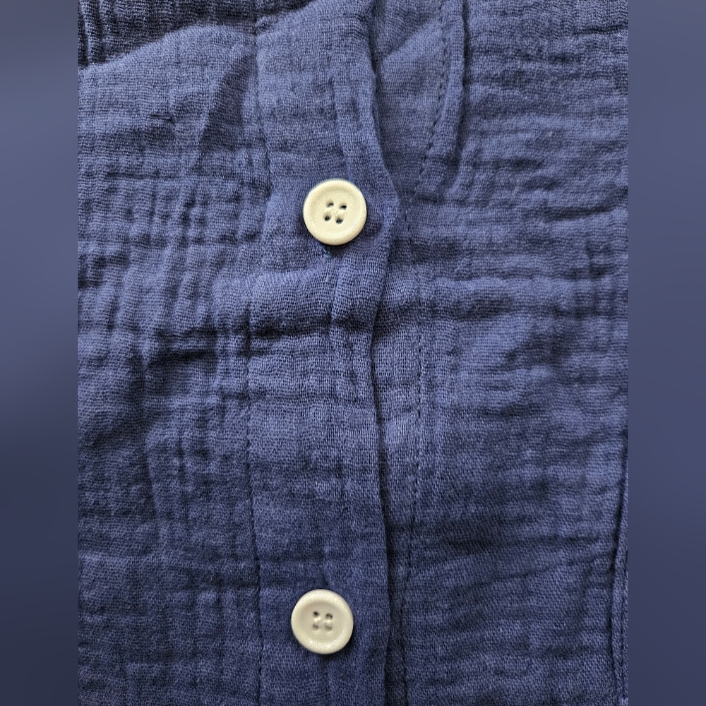 NWT - Boutique - Cotton Dark Blue Textured Button Up Short Sleeve Shirt - Size L - Picture 11 of 13